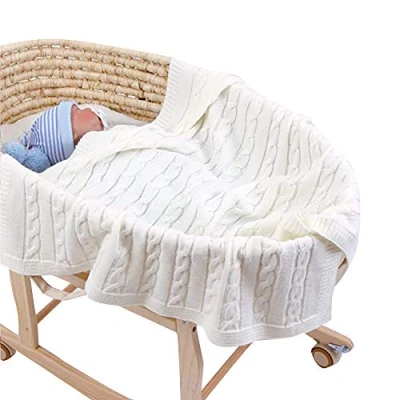 Image de Couverture en Tricot pour Bébé Garçon filles, Odot Respirant Ultra Douce et moelleuse Carré Gigoteuse d?Emmaillotage Poussettes ou Lits (Beige,100x80 cm)