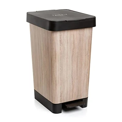 Image de Tatay Poubelle de Cuisine Smart, Capacité 25L, Pédale Rétractable, Polypropylène, Sans BPA, Sac 30L. Bois. Dimension 26 x 36 47cm