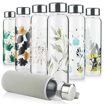 Image de Reeho Bouteille d&#039;eau en Verre, Gourde Verre avec Housse Néoprène et Bouchon Acier Inoxydable, sans BPA, 500ml / 1000ml 1 Litre
