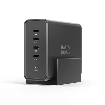 Image de Native Union Fast GaN Charger PD 140W Station de charge bureau Power Delivery 3.1 à 4 ports avec support Pour MacBook Pro, iPads, iPhones, Galaxy et la plupart des appareils type C
