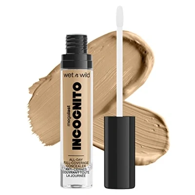Image de wet n wild, Megalast Incognito Full Coverage Concealer, Harmonieux et Richement Pigmenté, Couvrance Moyenne à Complète, Rendu Mat, Formule Nourrissante Hydratante, au Beurre de Karité, Medium Honey