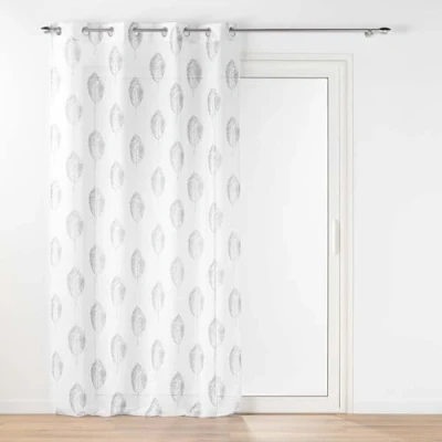 Image de douceur d&#039;intérieur, Voilage à Oeillets (140 x 280 cm) Indila Blanc, Effet Lin Tissé Imprimé