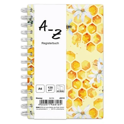 Image de RNKVERLAG 46816 Carnet de notes avec onglet A Z Honey en DIN A6 48 feuilles 120 g/m², 1 pièce