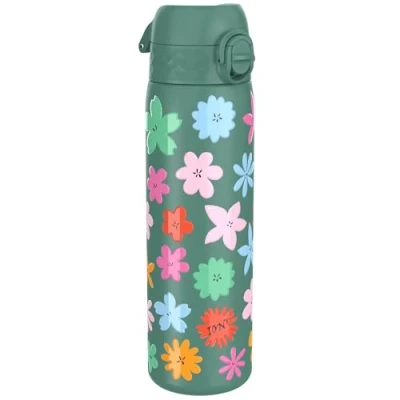 Image de Ion8 Gourde Inox, 600ml, Anti Fuite, Facile à Ouvrir, Verrouillage Sécurisé, Lavable au Lave Vaisselle, Poignée de Transport, Durable, Acier Inoxydable, Motif 3D Vert Floral