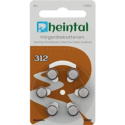 Image de 30 Piles auditives A312 Rheintal/Pile auditive PR41 / pour appareils auditifs 312AE 1.45V 160mAh Couleur : Marron