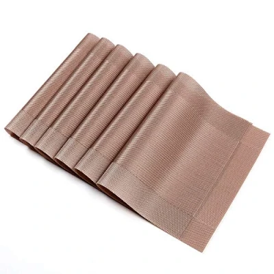 Image de EXCO Lot de 6 Sets Table PVC Antidérapant Lavable Résiste à la Chaleur Rectangulaire Vinyle Set pour Restaurant, Manger en Cuisine ou Salle Manger, 45 x 30 CM(Champagne)