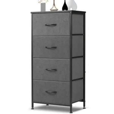 Image de DUMOS Commode Chambre Adulte Meuble de Rangement Chambre, avec 4 Tiroirs, Tiroir en Tissu Cadre Acier Solide, Idéal pour La et Le Salon (Gris)