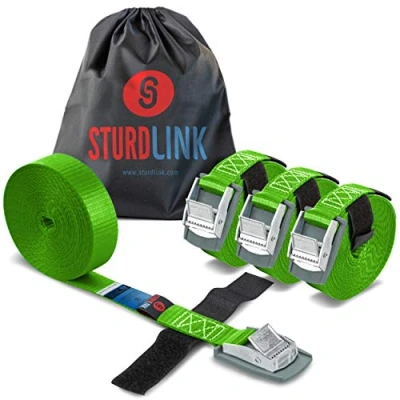 Image de STURDLINK Lot de 4 Sangles d&#039;Arrimage 25mm 250kg avec Boucle a Came et Attache 3m 4m 5m + Sac, pour Fixation Serrage sur Porte Vélo, Coffre Barres Toit Voiture, Remorque, Déménagement, Kayak