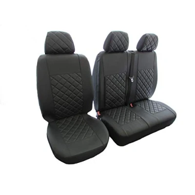 Image de Texmar Conçu pour s&#039;adapter aux housses de siège Volkswagen Transporter T4 1999 2003 2 + 1 (1 simple et double) en cuir écologique noir conduite à gauche ou droite