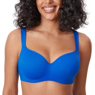 Image de DELIMIRA Soutien Gorge Invisible Grande Taille avec Armature Balconnet Bonnets Moulés Confortables Bleu Étincelant 115C