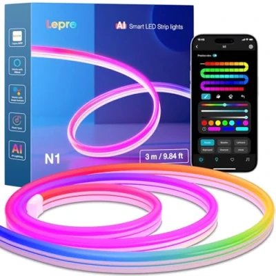 Image de Lepro N1 IA Neon Ruban LED Mural 3M, Éclairage généré par LLM, MagicColor Bande avec App &amp; Voice Control, Compatible Alexa et Google Assistant, IP65, Sync Musique Pour Chambre Gaming Décoration