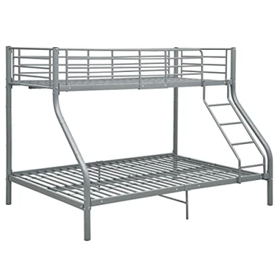 Image de vidaXL Cadre de Lit Superposé Sommier à Lattes pour Enfant Chambre Coucher Maison Intérieur Gris Métal 140x200 cm/90x200 cm