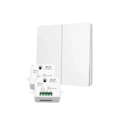 Image de Interrupteur sans fil et pile Auto alimenté Écologique Qualité Pro Va vient RF 1 télécommande double allumage + 2 relais radio encastrable Longue Distance Intérieur Extérieur IP64