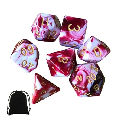Image de DND Lot de 7 dés polyédriques rouges et blancs Pour jeux rôle donjons dragons D&amp;D RPG MTG D4 D8 D10 D12 D20