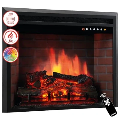 Image de KAMINIO Cheminée Electrique LUCA encastrable avec Chauffage, Effet de Flamme 3D, 12 Couleurs Flammes, télécommande (30 Pouces)