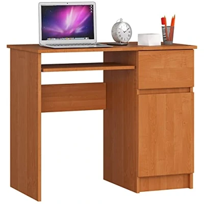 Image de AKORD Bureau Informatique d&#039;ordinateur Piksel Tablette Clavier Droit Desk 1 Tiroir et Compartiment avec Porte Table d’étude L90 x H77 P50 cm Chêne Sonoma/Blanc