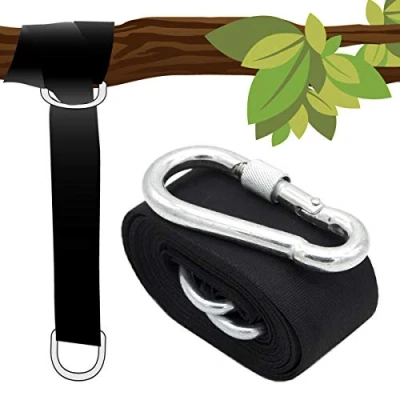 Image de AMANKA Kit pour Suspendre Une balancelle 150kg à Un Arbre 1x Sangle 300x5cm Noir