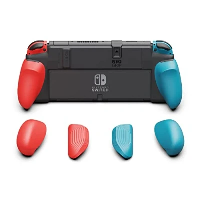 Image de Skull &amp; Co. NeoGrip pour Switch OLED et Modèle Régulier: Un Coque Dure Poignée avec Poignées Interchangeables [pour s&#039;adapter à Toutes les Tailles de Mains] [sans Étui Transport] Bleu néon Rouge