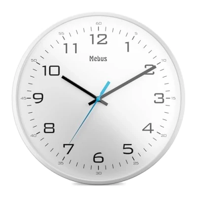 Image de Mebus Horloge Murale analogique à Quartz Design Classique Chiffres forts et Grands 30cm de diamètre/Couleur : Blanc/modèle 16248
