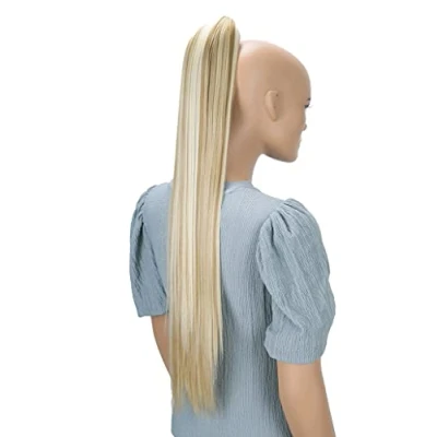 Image de CAISHA 70cm Postiche Natte Queue De Cheval Extensions Cheveux Raide Mélange Blond H166