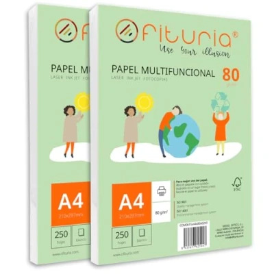Image de Ramette de papier A4 80g avec 500 feuilles blanches, multifonctionnel pour un usage scolaire et professionnel. Idéal imprimantes laser, à jet d’encre ou photocopieuses Ofituria