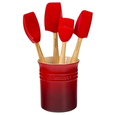 Image de Le Creuset Coffret Pot à Ustensiles Classique (1,1 L) avec Set de 4 Spatules Création, Cerise, 91057001060000