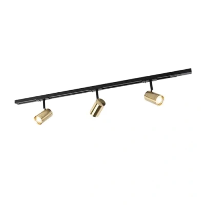 Image de QAZQA jeana Système sur rail spot luminaire plafond, plafonnier compatible pour led 3 lumière L 100 cm Noir et Or Moderne éclairage intérieur Salon I Chambre Cuisine Salle à manger