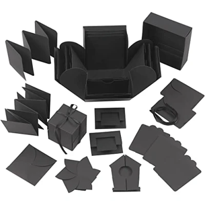 Image de Boite à explosion Noir 12 x cm poches fixes éléments décoratifs Ruban de satin
