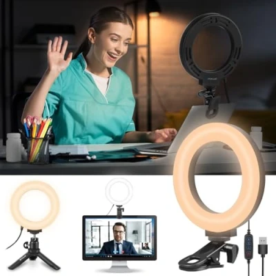Image de PULUZ Lumiere Telephone Selfie 72 LED, 6&quot; Lampe avec Clip et Trépied 3 Couleurs de Lumière+Luminosité 10 Niveaux Lumière Vidéo pour Tiktok Zoom Youtube