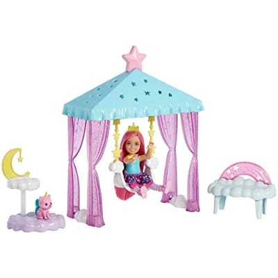 Image de Barbie Coffret Poupée Chelsea Et Figurine Chaton Licorne La Tête dans Les Étoiles, 3 Éléments De Jeu, Accessoires Thème Licornes, Jouet Enfant, A Partir Ans, HLC27