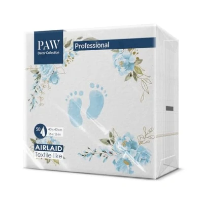 Image de PAW Serviette de Table Papier Airlaid (40 x 40 cm) I 50 Pièces Parfait pour la Communion, Confirmation, le Baptême Serviettes en Tissu Décoration Pieds Bébé Bleu Clair