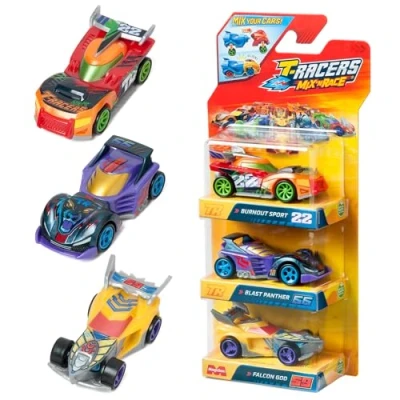 Image de T Racers Mix &#039;N Race Lot de 3 Voitures Collection Chaque Voiture Peut être divisée en Deux avec des pièces et Roues interchangeables. Pack 2/4