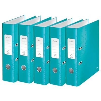 Image de Leitz Wow Series 10054051 Lot de 5 classeurs qualité à 180 en carton gris laminé Bleu glacé Format A4 Dos 8 cm