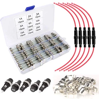 Image de Gebildet 126pcs 6 x 30mm fusibles en Verre + 5pcs AGC Portes Fusible Ligne Inline avec Fil 16AWG Montage Panneau 30pcs Siège à Fusible, Kit Coup Rapide