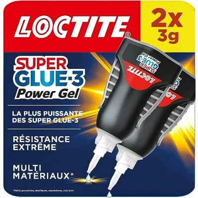 Image de Loctite Super Glue 3 Power gel Control lot de 2, colle instantanée surpuissante avec débit contrôlé, universelle pour la plupart des matériaux, dans un flacon anti choc 2x3g
