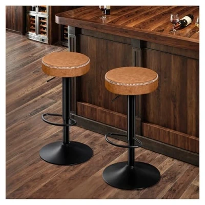Image de STOOLINK Lot de 2 Tabouret Bar, Chaise Bar Cuir Microfibre Réglable en Hauteur, Chaises pour Cuisine, Tabourets avec Repose Pieds Pivotant à 360 Marron