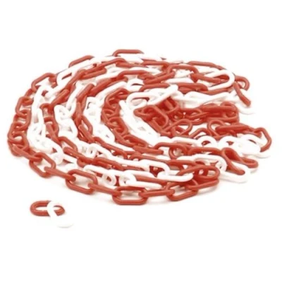 Image de Perel Chaîne de balisage, pour la délimitation des zones dangereuses ou interdites d&#039;accès, utilisation intérieure et extérieure, plastique, rouge/blanc, 5 m, 6 mm