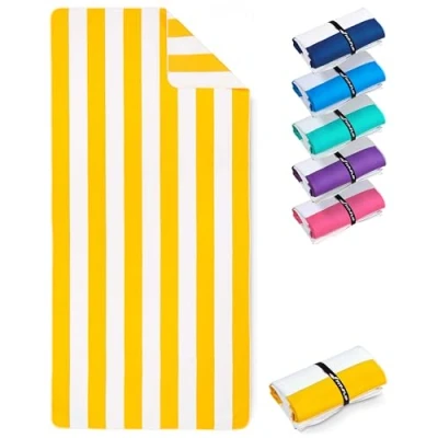 Image de Fit Flip Serviette de Plage Microfibre Fine et légère à séchage Rapide Drap XXL 100% recyclée rayé Jaune Citron Blanc 200cm x 90cm