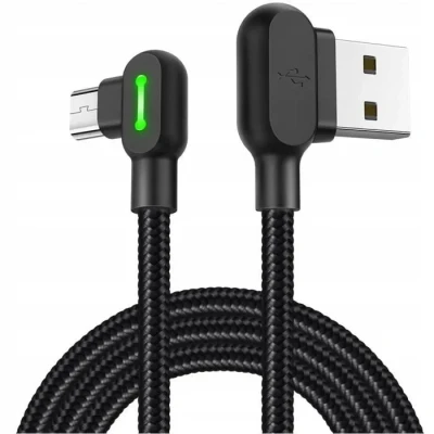 Image de Câble téléphonique rapide Mcdodo, coudé à 90 avec LED, MICRO USB, noir 1.2m