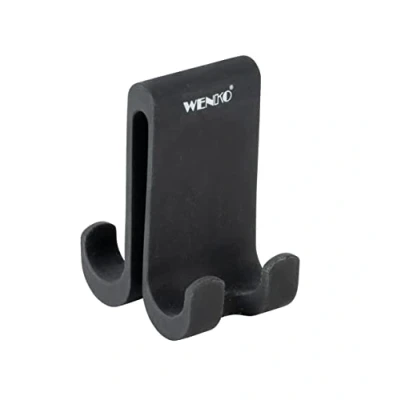 Image de WENKO Double crochet de douche Verna Duo, en silicone pour cabine jusqu&#039;à 10 mm d&#039;épaisseur, beaucoup place suspendre les éponges, serviettes et ustensiles douche, noir