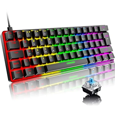 Image de FELiCON 60% Clavier de Jeu Mécanique, Compact Portable Mini 62 Touches, FilaireType C Gaming Keyboard, 19 RGB Chroma Rétroéclairé, QWERTY UK (Interrupteur Bleu) Mechanical Keyboard pour PC Mac Noir