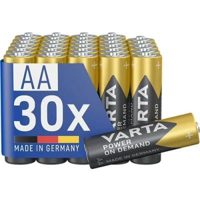 Image de VARTA Piles AA, lot de 30, Power on Demand, Alcalines, 1,5V, pack stockage, pour accessoires informatiques, smart home, lampes poche, Made in Germany