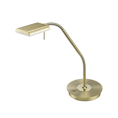 Image de TRIO, Lampe de table, Bergamo incl. 1 x LED,SMD,12,0 Watt,3000K,1100 Lm. Acryl, Blanc, Corps: metal, Laiton mat L:20,5cm, H:50,0cm, P:40,0cm IP20,Variateur tactile,Flexible