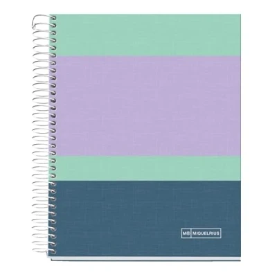 Image de Miquelrius Cahier A5, 140 feuilles de 70 g/m², ligné horizontal 7 mm, 4 bandes colorées, 2 trous, couverture rigide, collection Rider Purple