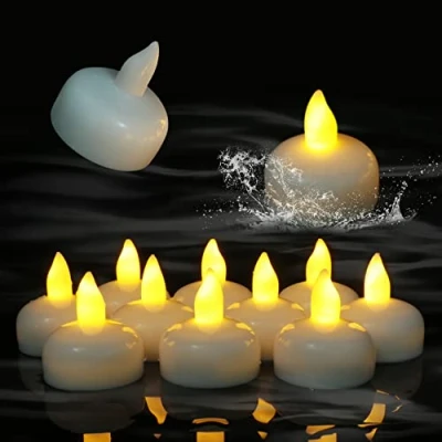 Image de candele galleggianti a LED, PChero senza fiamma impermeabili Lampade LED pile per Natale, feste di compleanno, bagno, vasca idromassaggio, spa, piscina, stagno [Warm White]