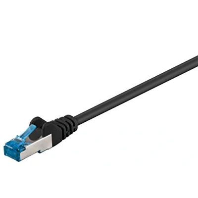 Image de Goobay 92696 câble patch CAT 6a Ethernet double blindage S FTP jusqu&#039;à 10000 Mbits, 500 Mhz, cuivre sans halogène, connecteur RJ 45, contacts plaqués or, 0,5 m, noir