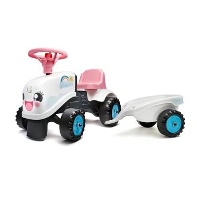 Image de FALK Porteur Rainbow Farm avec remorque Dès 12 mois Fabriqué en France 2 styles de personnalisation Plaque d&#039;immatriculation personnalisable 206B