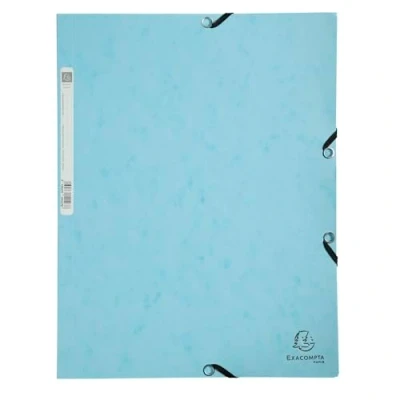 Image de Exacompta Réf. 55528E Paquet de 5 chemises à élastiques pochettes 3 rabats en carte lustrée 400 g/m2 Aquarel dimensions 24 x 32 cm pour documents au format A4 couleur bleu pastel