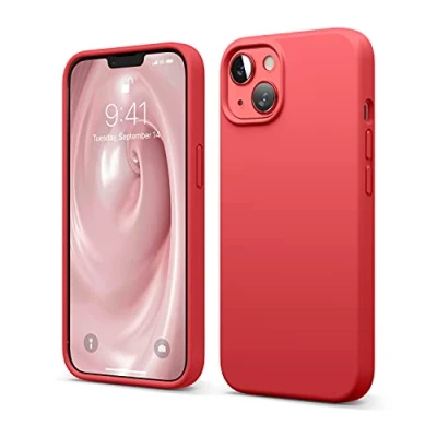 Image de elago Coque Silicone Liquide Compatible avec iPhone 13 (6.1), Case en Premium, Étui Protection Complète Cover Antichoc à 3 Structure, Microfibre Douce Empêche Les Rayures (Rouge)