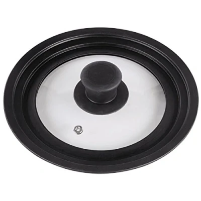 Image de Xavax Couvercle universel (anneau en silicone pour casseroles/poêles de diamètre 16, 18 ou 20 cm, trou vapeur, design à bords gradués, verre, va lave vaisselle, peu encombrant) Noir/Transparent